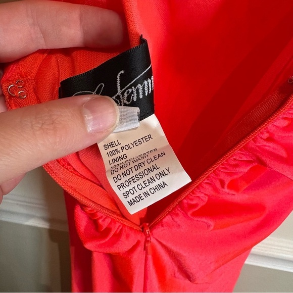 La Femme 29020 Plunging V-neck Ruched Prom Sheath Dress Neon Coral 0 - Picture 11 of 14